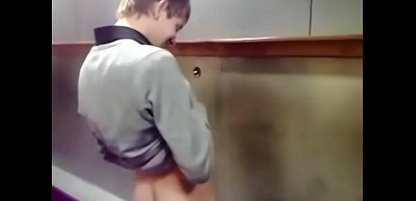  Str8 guy bare assed at a trough urinal with his buds...